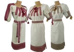 Українське вишите плаття середньої довжини в комплекті з поясом великого розміру Код/Артикул 64 02034
