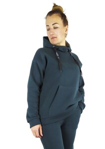 Смарагдова жіноча кофта-худі у спортивному стилі на флісі з капюшоном XL, XXL, 3XL Код/Артикул 64 11104