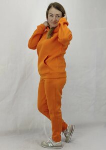 Теплий зимовий жіночий спортивний костюм помаранчевого кольору із тканини Пеньє XL, XXL, 3XL Код/Артикул 64 11209