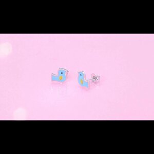 Симпатичні гіпоалергенні сережки зі стерлінгового срібла 925 проби із синім птахом для дітей Під замовлення з Таїланду