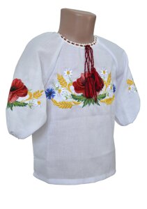 Вишиванка з маками для дівчинки на домотканому полотні із рукавом 3/4 Код/Артикул 64 07028