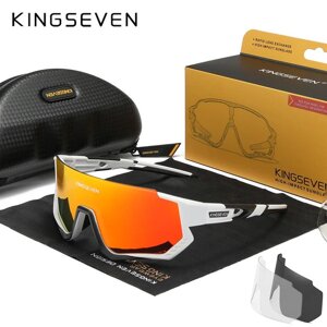 Протиударні велосипедні поляризаційні сонцезахисні окуляри KINGSEVEN LS910 White Black Red Код/Артикул 184