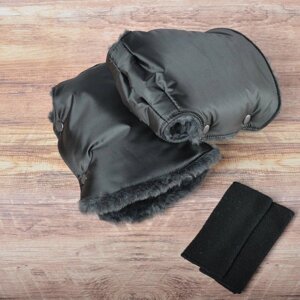 Муфта рукавички роздільні, на коляску / санки, універсальна, для рук, чорне штучне хутро (колір - чорний) Код/Артикул