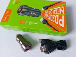 Зарядний пристрій автомобільний 1USB 3А+кабель Type-C (Hoco) Z46A Код/Артикул 30 5409