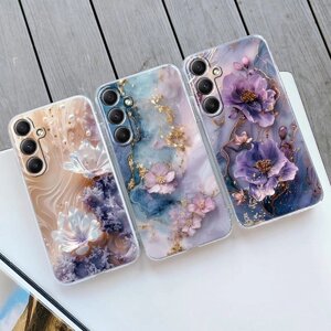 М'який прозорий силіконовий чохол Flower Marble для Xiaomi Redmi Note 13 14T 15 Samsung A55 A35 S24 FE iPhone Hua… під
