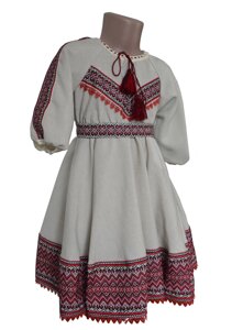 Вишита сукня з фатіном для дівчинки на льоні із геометричним орнаментом Код/Артикул 07025