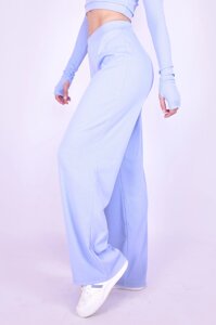 Жіночі спортивні штани-палаццо кліш від стегна із трикотажу рубчик, блакитні Код/Артикул 24 982BE XS