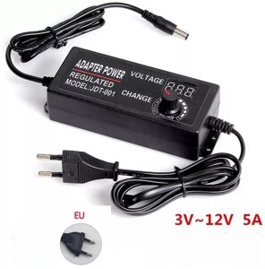 Блок живлення регульований від 3V до 12 V, 5 A (штекер 5,5х2,5 мм), універсальний. Код/Артикул