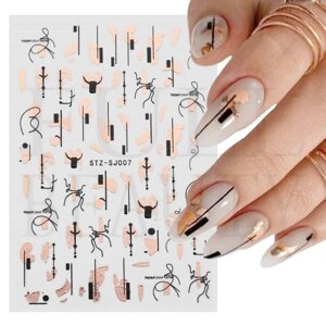 Абстрактні лінії, DIY наклейки для нігтів для жінок та дівчаток, прикраси для нігтів, рожеве золото, весняні