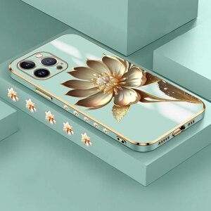 Чохол із золотим покриттям квітки лотоса для iPhone 11 12 13 14 Pro Max, чохол для телефону Samsung Galaxy Xiaomi Mi