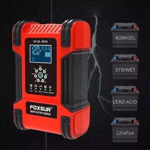 Імпульсний зарядний пристрій FOXSUR 12 V 12 A 24 V 6 A для авто/мото акумуляторів Код/Артикул 13