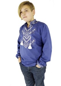 Святкова дитяча підліткова вишиванка для хлопчика з довгим рукавом із домченого полотна Код/Артикул 64 07036