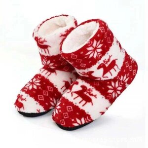 Домашні капці-чобітки з новорічним малюнком червоні довжина стельки: 25 см Код/Артикул 5 0368-16