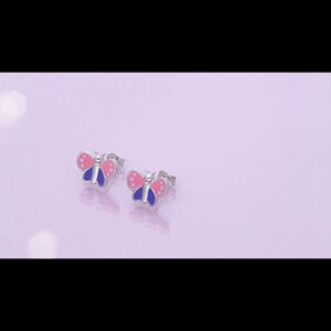 Милі рожеві та сині сережки-гвоздики у вигляді метеликів із стерлінгового срібла 925 проби, гіпоалергенні дитячі Під