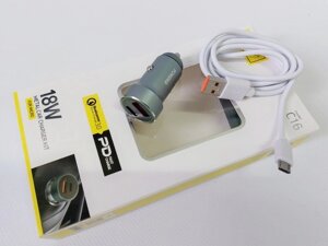 Зарядний пристрій автомобільний USB+Type-C, кабель MicroUSB C16 Код/Артикул 30 5369