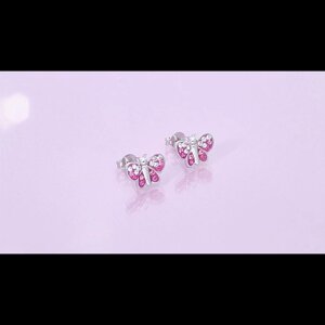 Дитячі яскраво-рожеві сережки-гвоздики з кристалами-метеликами зі стерлінгового срібла 925 проби, гіпоалергенні Під