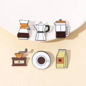 Металеві емальовані брошки з мультфільмами, котушка для зберігання кави, художні значки, джинсові