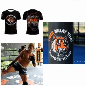 Tiger Muay Thai Футболка для кікбоксингу, 3D принт, бавовна, швидковисихаюча, чорна, для чоловіків і жінок, унісекс, с