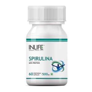 Спіруліна: джерело вітамінів та мінералів (60 кап, 500 мг), Spirulina, INLIFE Під замовлення з Індії 45 днів.