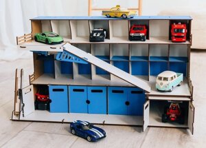 Дитяче дерев'яне самозбірне паркування для машинок з гаражами та трек з ламінованого хдф Код/Артикул 52 51
