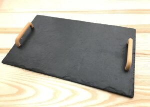 Блюдо для подачі зі сланцю 40*25 см з ручками з дерева Код/Артикул 187