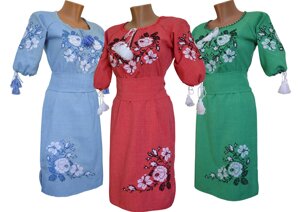 Красива жіноча вишита сукня довжиною до колін із рукавом 3/4 «Троянди» Код/Артикул 01083