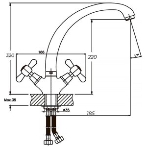 Дворучковий латунний змішувач із гнучкою підводкою для кухні на шпильці Haiba Dominox 275 Код/Артикул 6 Haiba Dominox