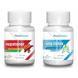 Набір Гепатонер + Ланг Детокс (2 x 60 таб, 500 мг), Hepatoner + Lung Detox Set, Nutrigrams Під замовлення з Індії 45