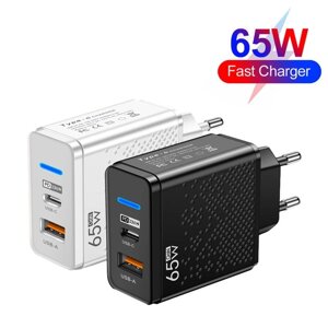 PD 65W Зарядний пристрій для швидкого заряджання Quick Charge 3.0 Адаптер для зарядного пристрою для телефону Ті... під