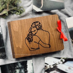 Фотоальбом з дерева для дівчини та хлопця | креативний подарунок на річницю, фотоальбом для закоханих Код/Артикул 182