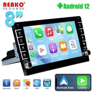 REAKOSOUND 1 Din Універсальний 8-дюймовий Android 12 Мультимедійний плеєр із сенсорним екраном Bluetooth Wi-Fi Carplay