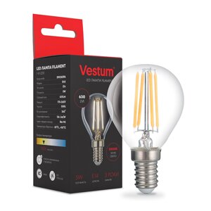 2 шт Світлодіодна філаментна лампа Vestum G45 Е14 5Вт 220V 3000К 1-VS-2230 Код/Артикул 45 1-VS-2230