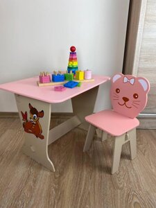 Дитячий стіл-парта і стільчик рожевий фігурний! Для гри, навчання, малювання. Код/Артикул 115 6233-4331