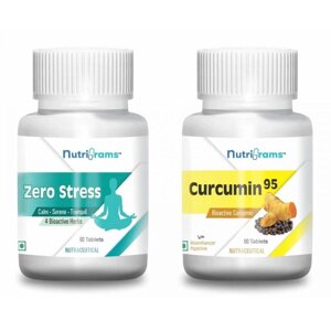 Набір Зеро Стрес + Куркумін 95 (2 x 60 таб, 500 мг), Zero Stress + Curcumin 95 Set, Nutrigrams Під замовлення з Індії