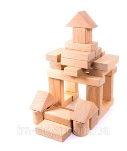 Набір дерев'яних нефарбовних кубиків "Юний будівельник"у мішку Код/Артикул 104 101