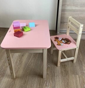 Дитячий столик із шухлядою і стілець дитячий рожевий левеня. Для гри, малювання, навчання. Код/Артикул 115 5431-4034