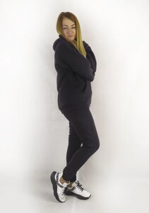 Чорний жіночий спортивний костюм із капюшоном та завуженими штанами на зиму XL, XXL, 3XL Код/Артикул 64 11068