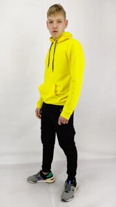 Кофта двунитка жовтого кольору з капюшоном та карманом S,M,L, XL, XXL Код/Артикул 64 11159