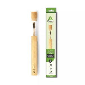 Бамбукова біорозкладна зубна щітка в бамбуковому футлярі, Bamboo biodegradable Toothbrush with Bamboo Case, Rusabl Під