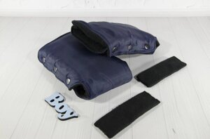 Муфта рукавички роздільні, на коляску / санки, облягаючі, для рук, чорний фліс (колір - темно-синій) Код/Артикул 81