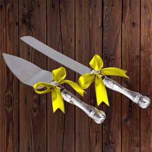 Набір ніж і лопатка для весільного торта (жовтий колір) Код/Артикул 84 DC-0168-22