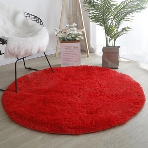 Червоний килим, круглий м'який пухнастий килим, однотонний круглий килимок для журнального столика, плюшеві Під