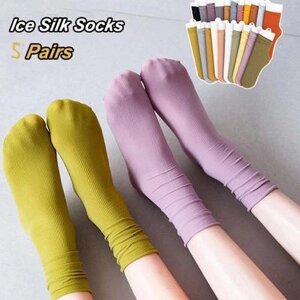 1/5 пар жіночих шовкових шкарпеток із льодом, літні ультратонкі прохолодні шкарпетки, солодкі дихаючі шкарпетки, жіночі
