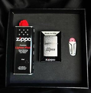 Подарунковий набір Zippo запальничка + бензин + кремінь з індивідуальним гравіюванням Код/Артикул PO06-LG53-LG22-LG30P1