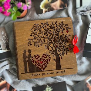 Фотоальбом з деревяною обкладинкою - подарунок на річницю, весілля. Розмір фото універсальний Код/Артикул 182