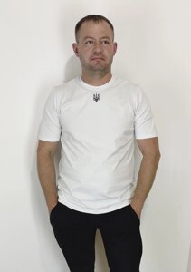 Патріотична футболка білого кольору вишита гладдю Тризуб Код/Артикул 64 12152