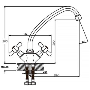 Дворучковий латунний змішувач із гнучкою підводкою для кухні Haiba Dominox 271 на шпильці Код/Артикул 6 Haiba Dominox
