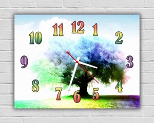 Дизайнерський настінний годинник, годинник для вітальні, оригінальні подарунки для дому Райдужне дерево, 40х30 см