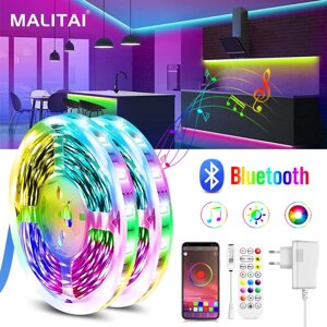 MALITAI 50FT Bluetooth світлодіодні стрічки Синхронізація музики 5050 RGB SMD Барвисті світлодіодні стрічки з пультом