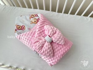 Демісезонний конверт-ковдра Baby Comfort з плюшем Зайки рожевий Код/Артикул 15